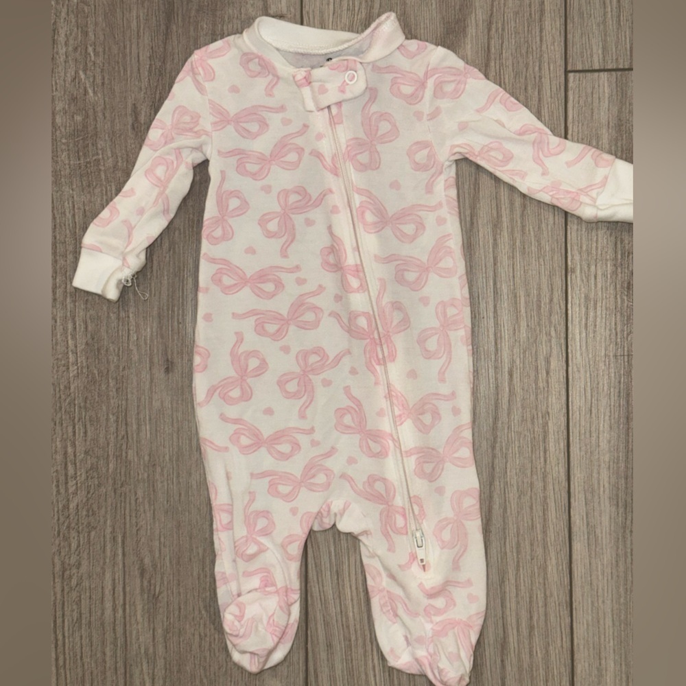 Pink Bow Patterned Kids One Piece